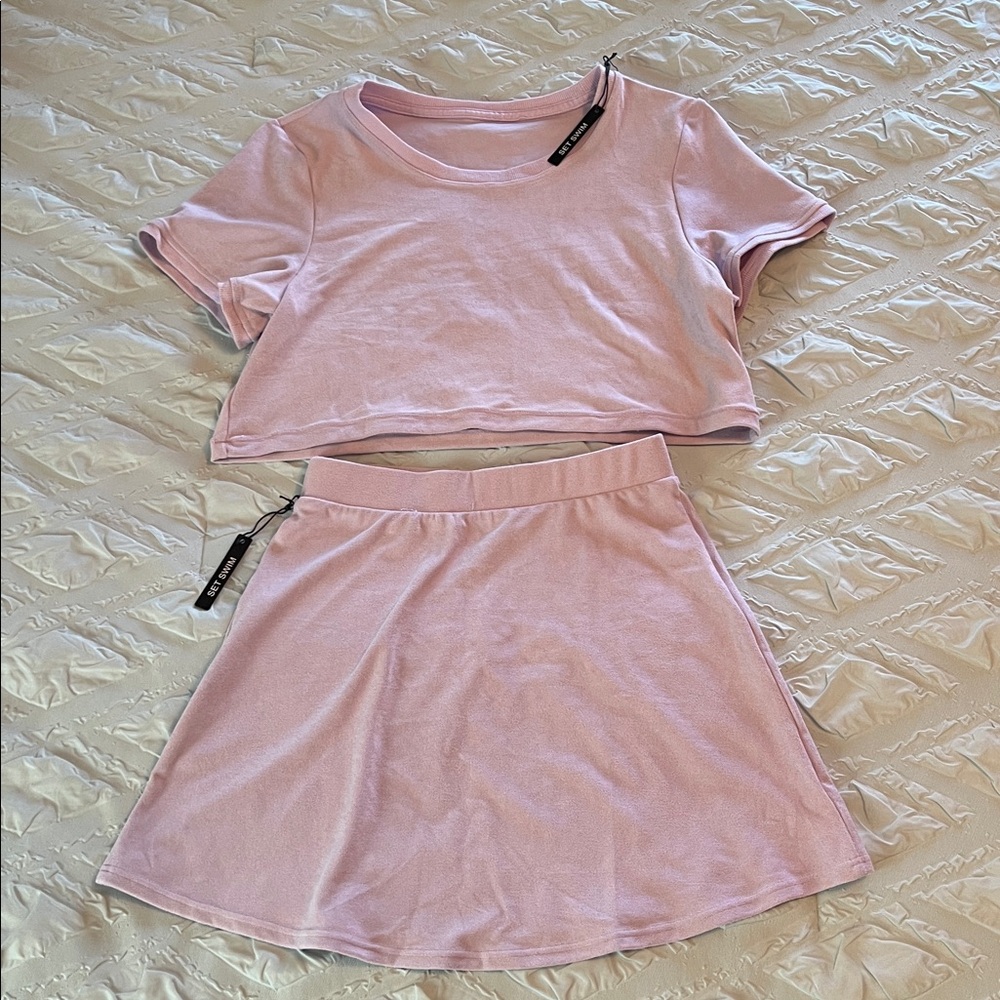 NWT Set Active Purple Terry Baby Tee & Skirt Set